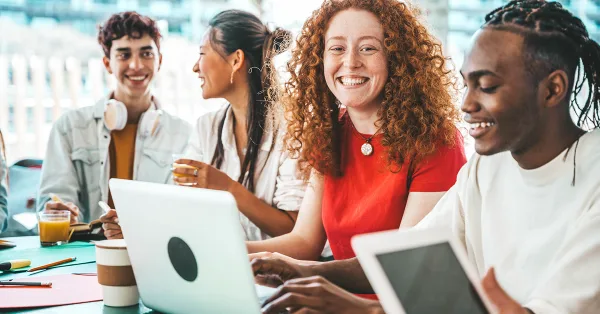 Happy virtual team on a call